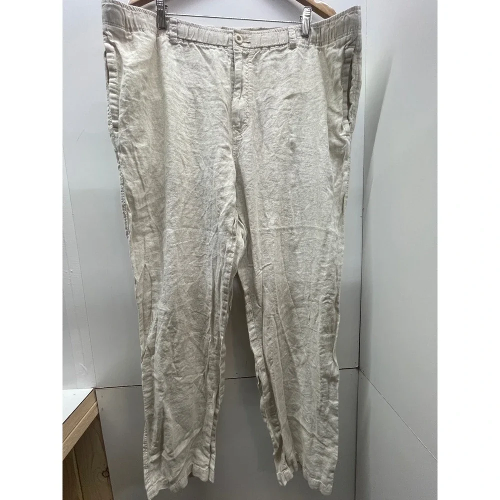 Tommy Bahama Mens 2XLB Beige 100% Linen Elastic Waist Casual Straight Leg Pants